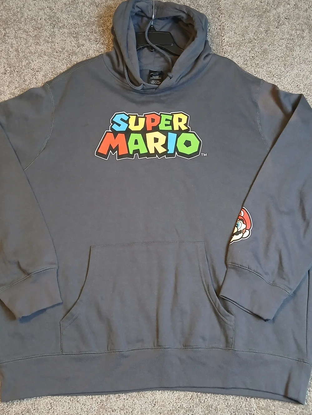 Super Mario Graphic Hoodie - Gray - New w/ Imperfections - See Description